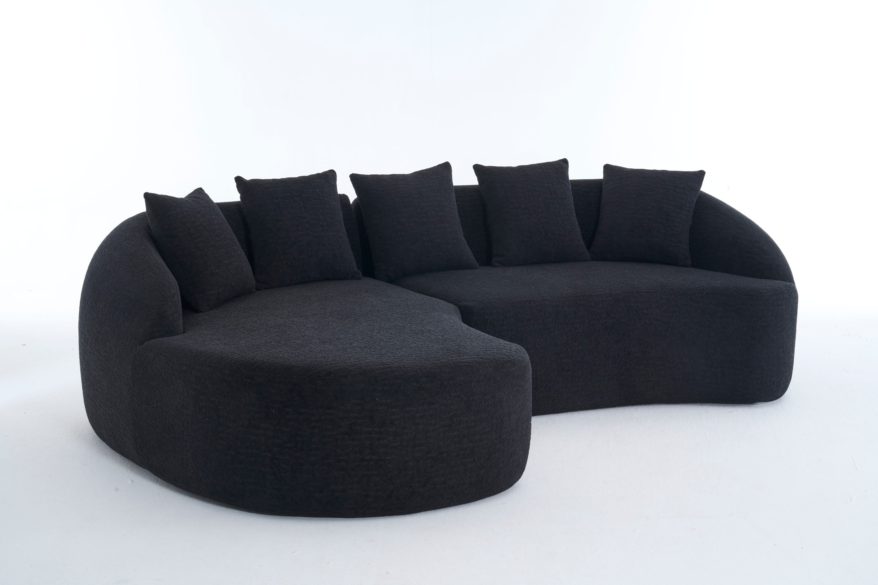 Sectional Sofa L-Shape Curved Chaise Chenille Black 5 Seat 106 In