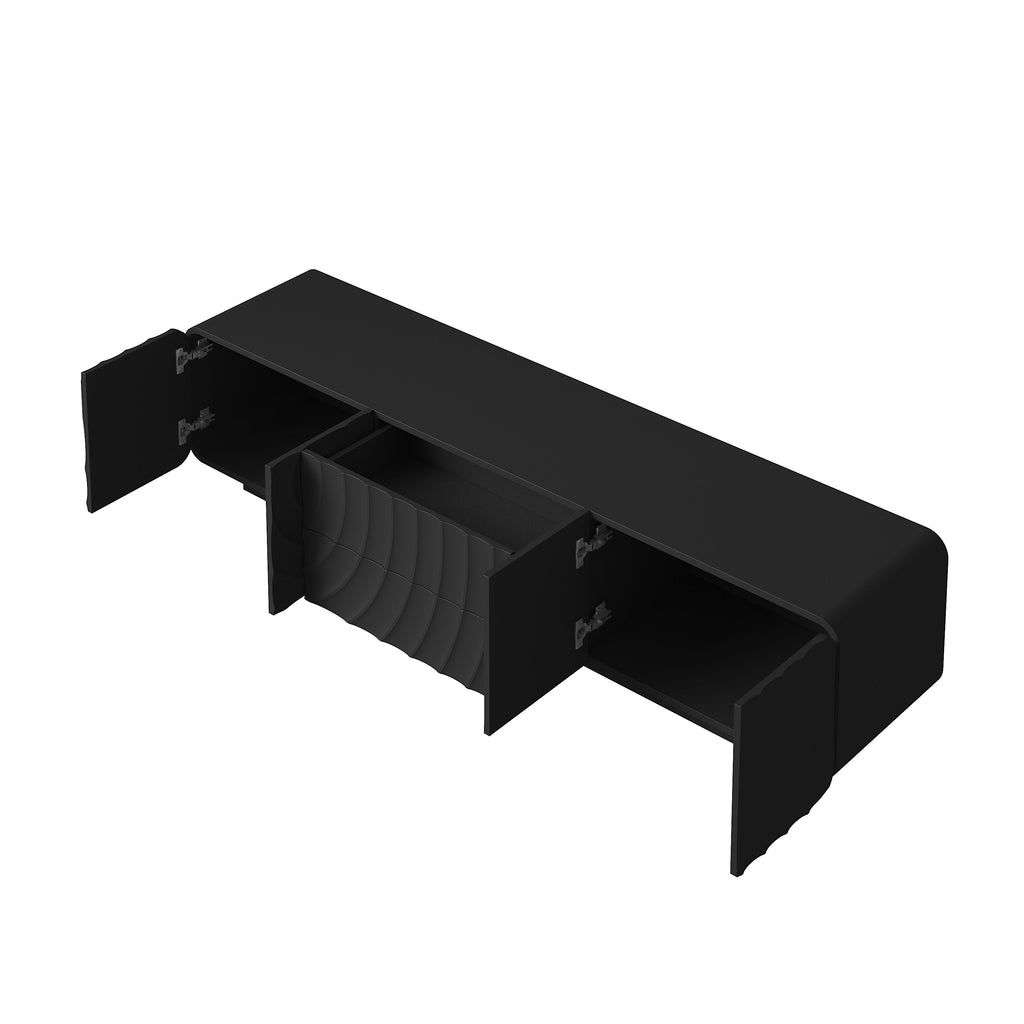 TV Stand Modern Spiral Wave Black MDF Floating Base Fits 85 In TV 70.9 In