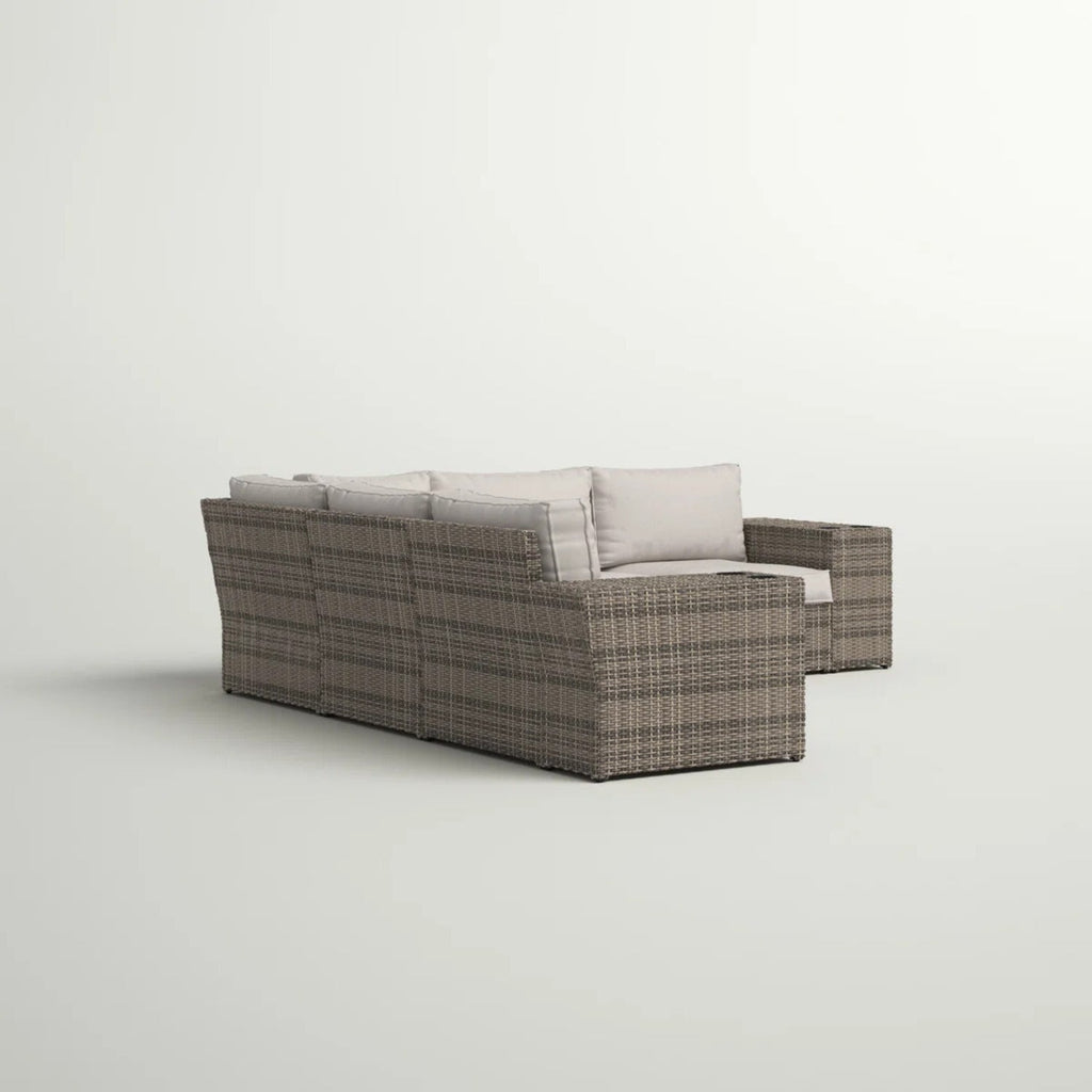 Outdoor Sectional Set HDPE Wicker Aluminum Gray L-Shape 102 In Seats 4