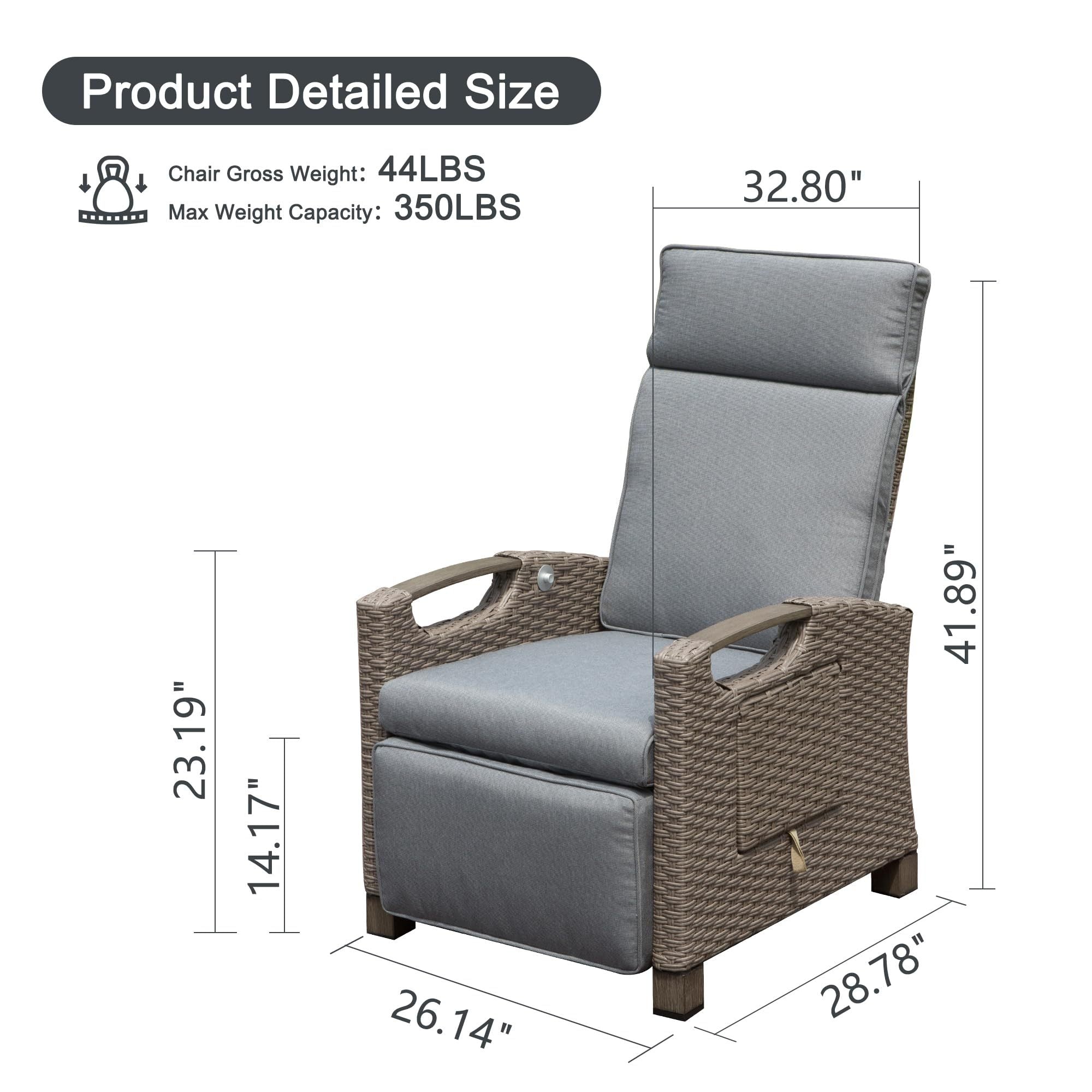 Outdoor Recliner Chair Wicker Gray Adjustable 150 Degree Flip Table