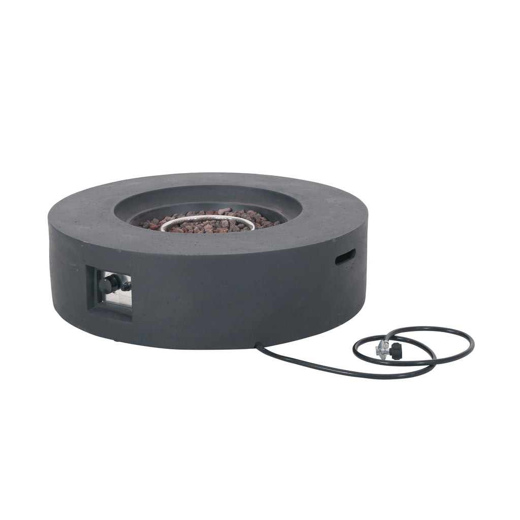 Modern Lightweight Concrete Circular Fire Pit 50000 BTU, Dark Gray