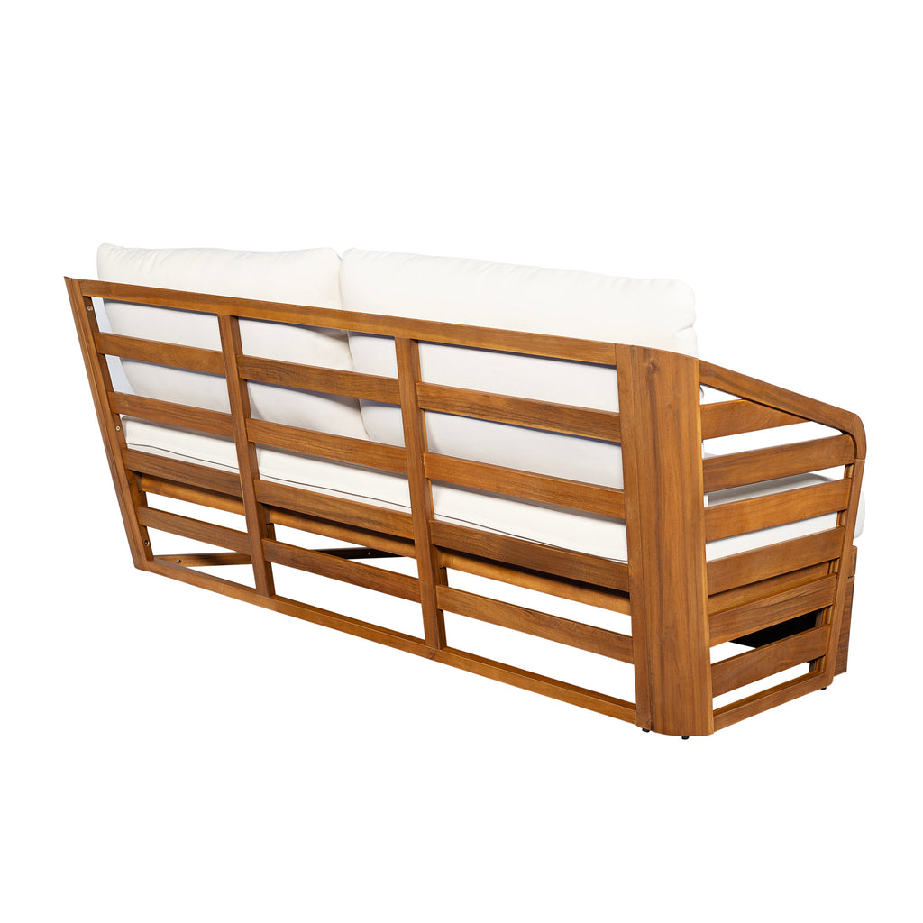 Outdoor Sectional Set Acacia Wood Teak Beige V-Shape 2 Piece 800 LB