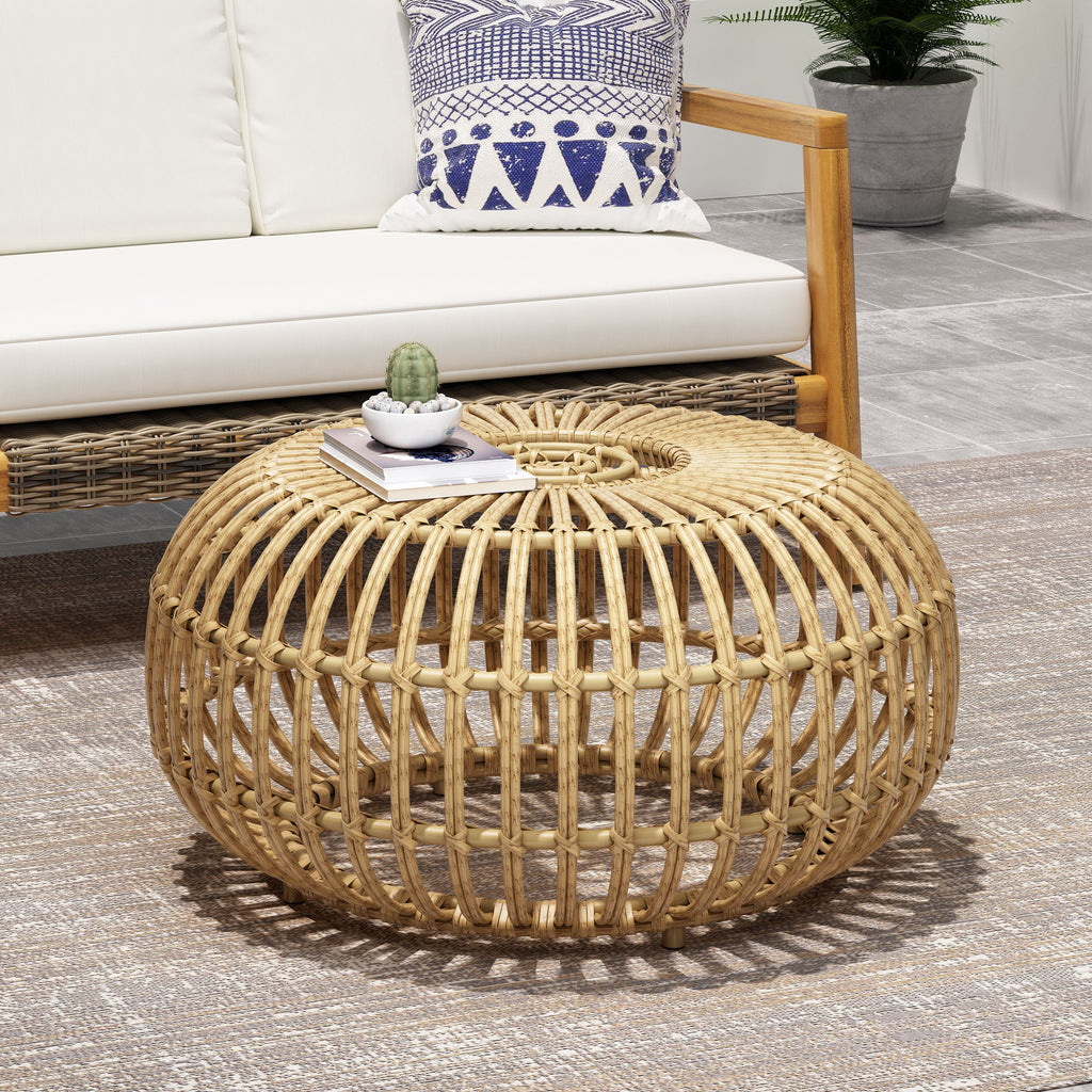OTTAWA Coffee Table-Bohemian Faux Rattan Weave Accent Table for Indoor Outdoor