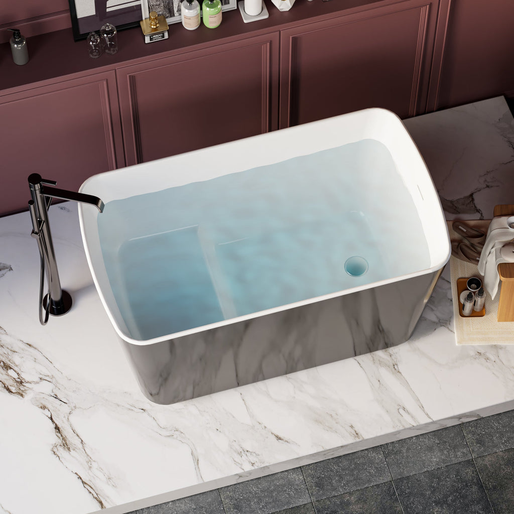 Freestanding Acrylic Soaking Bathtub 49x27.95x24" Square Japanese