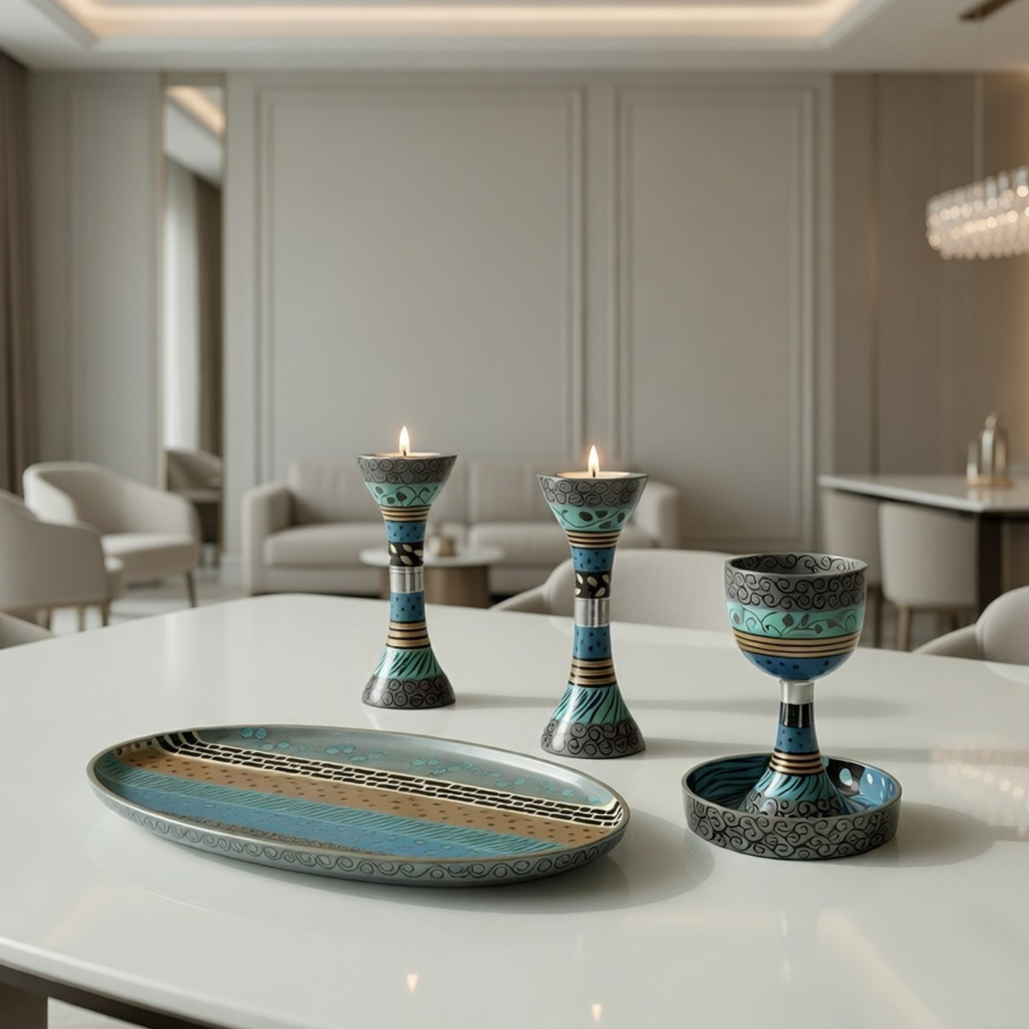 Exclusive Designer Aluminum Jewish Gift Set – Premium Shabbat Series