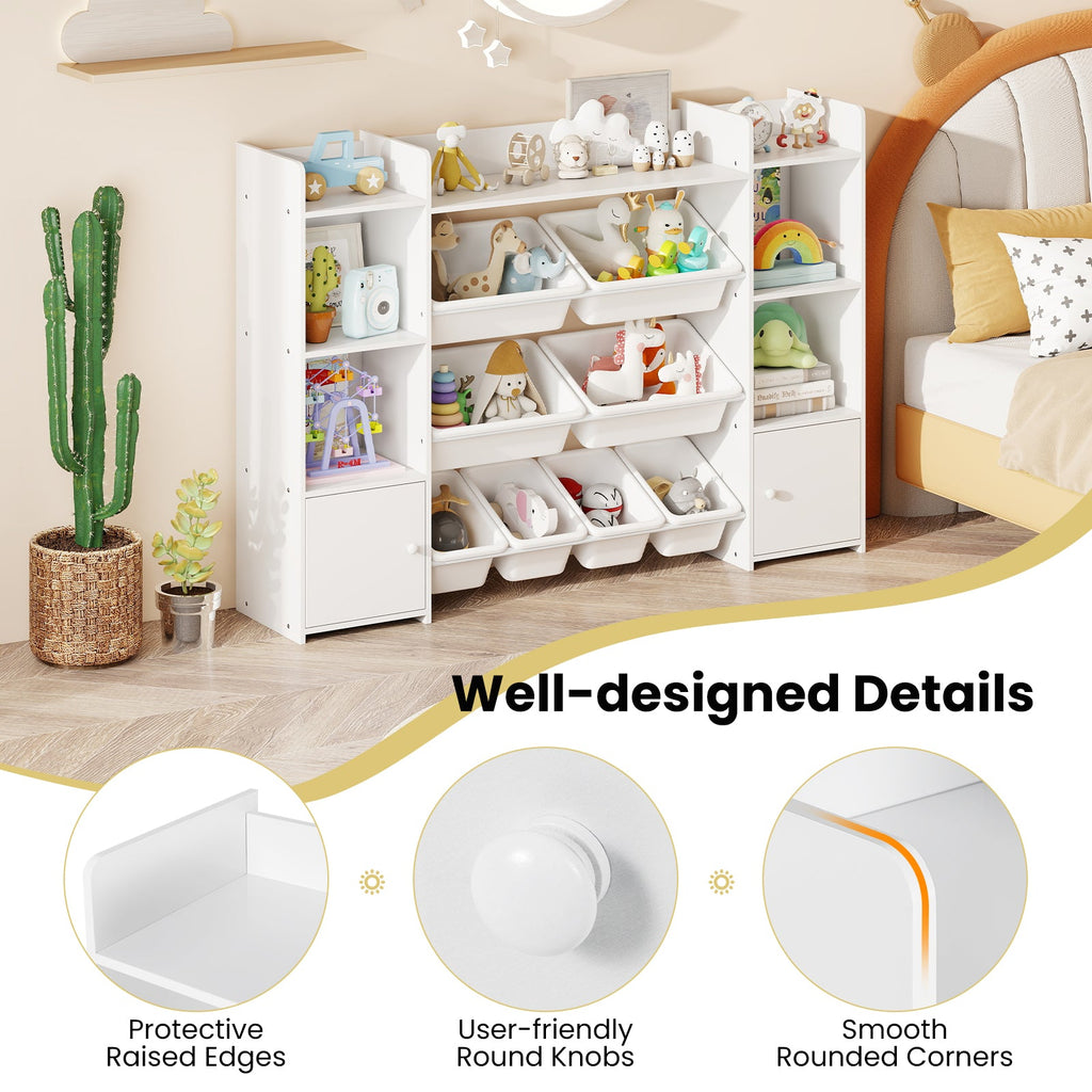 56 inch Large Toy Storage Organizer with 8 Removable Bins and Bookshelf
