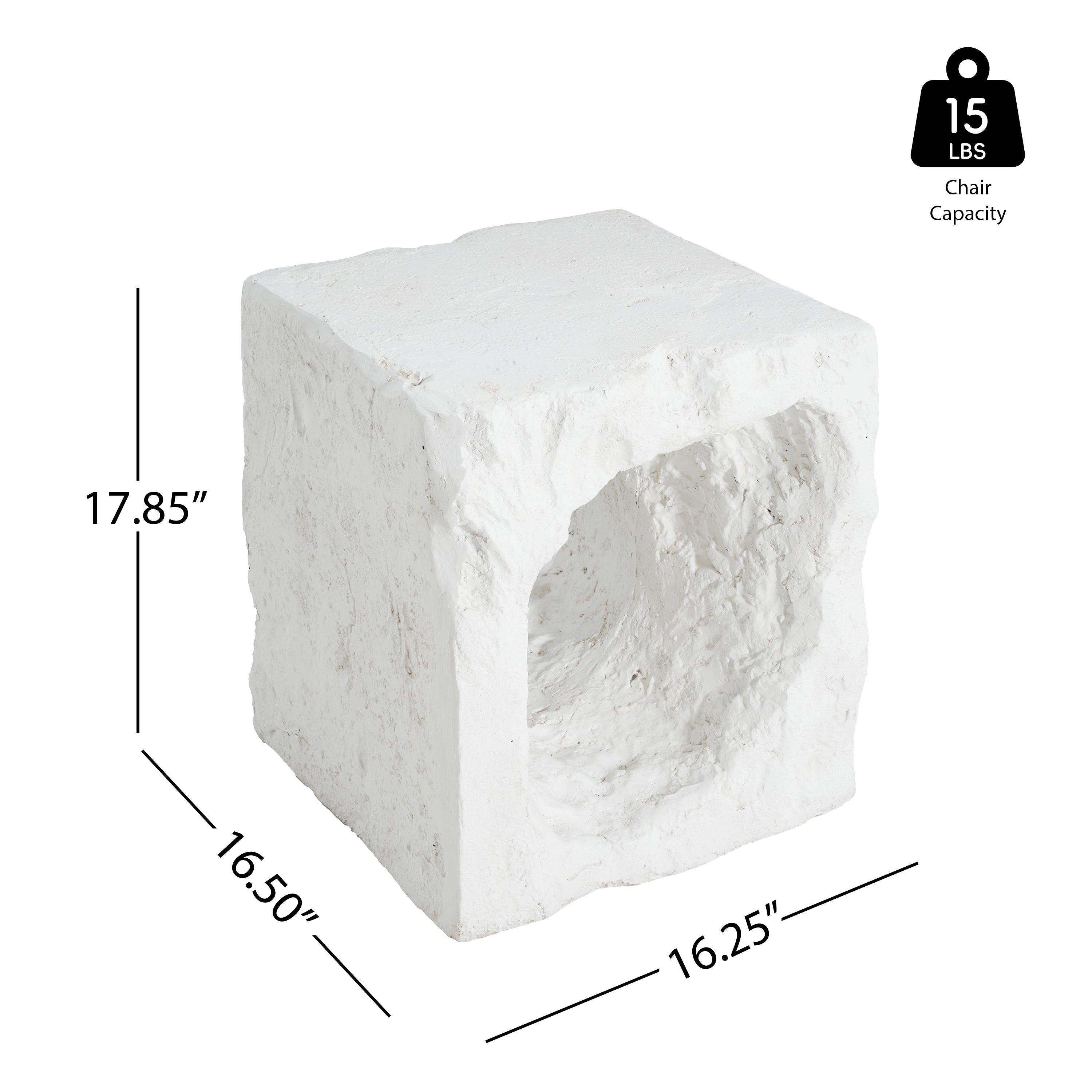 Outdoor Side Table Square MGO White Cave Texture 16.5x17.85in