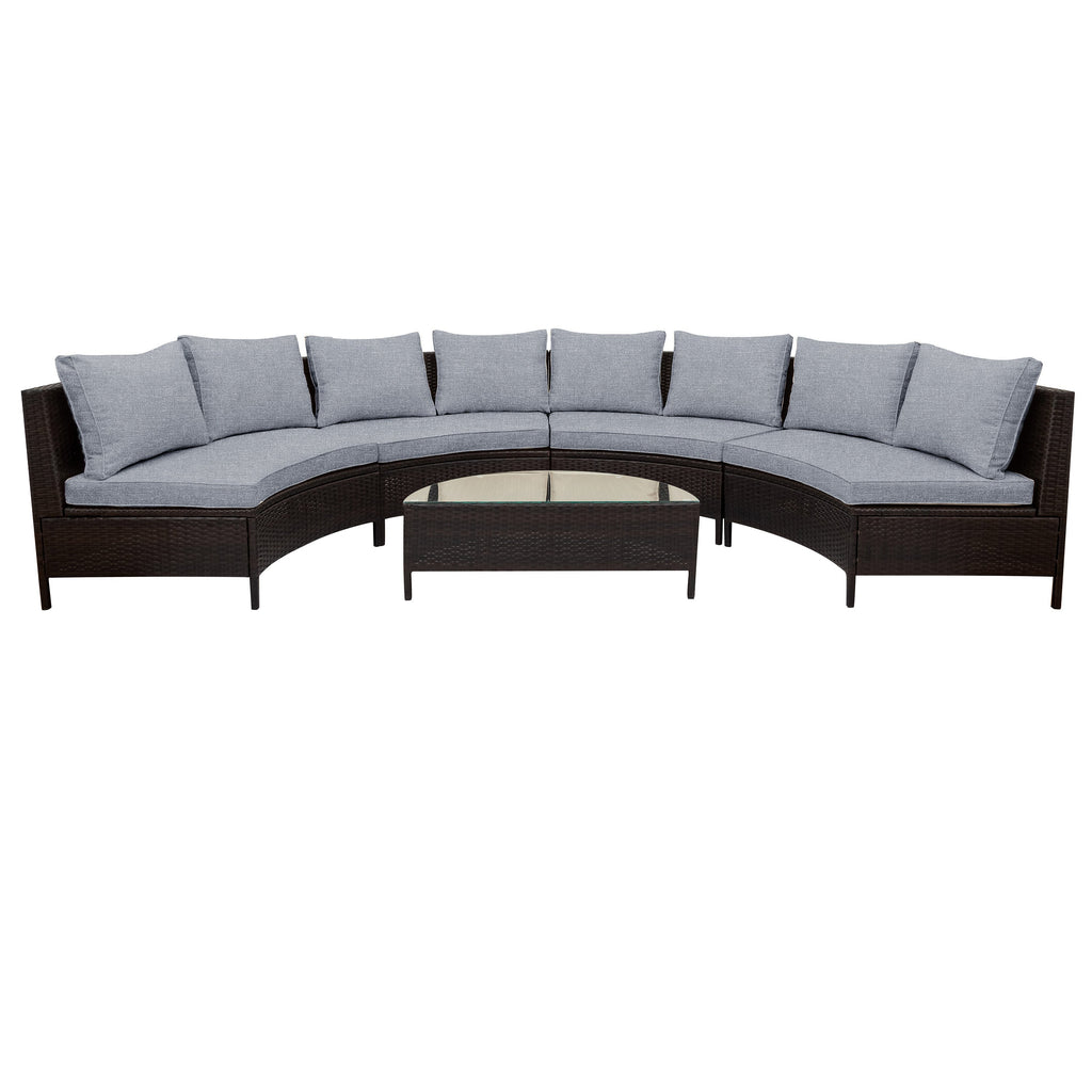 Outdoor Sectional Set PE Rattan Steel Gray Half Moon 5 Piece 350 LB
