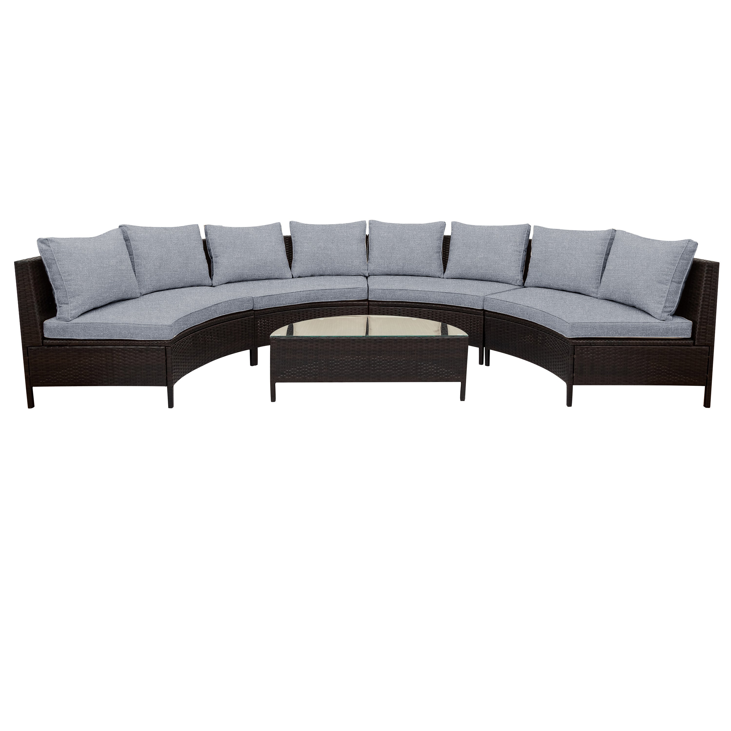 Outdoor Sectional Set PE Rattan Steel Gray Half Moon 5 Piece 350 LB
