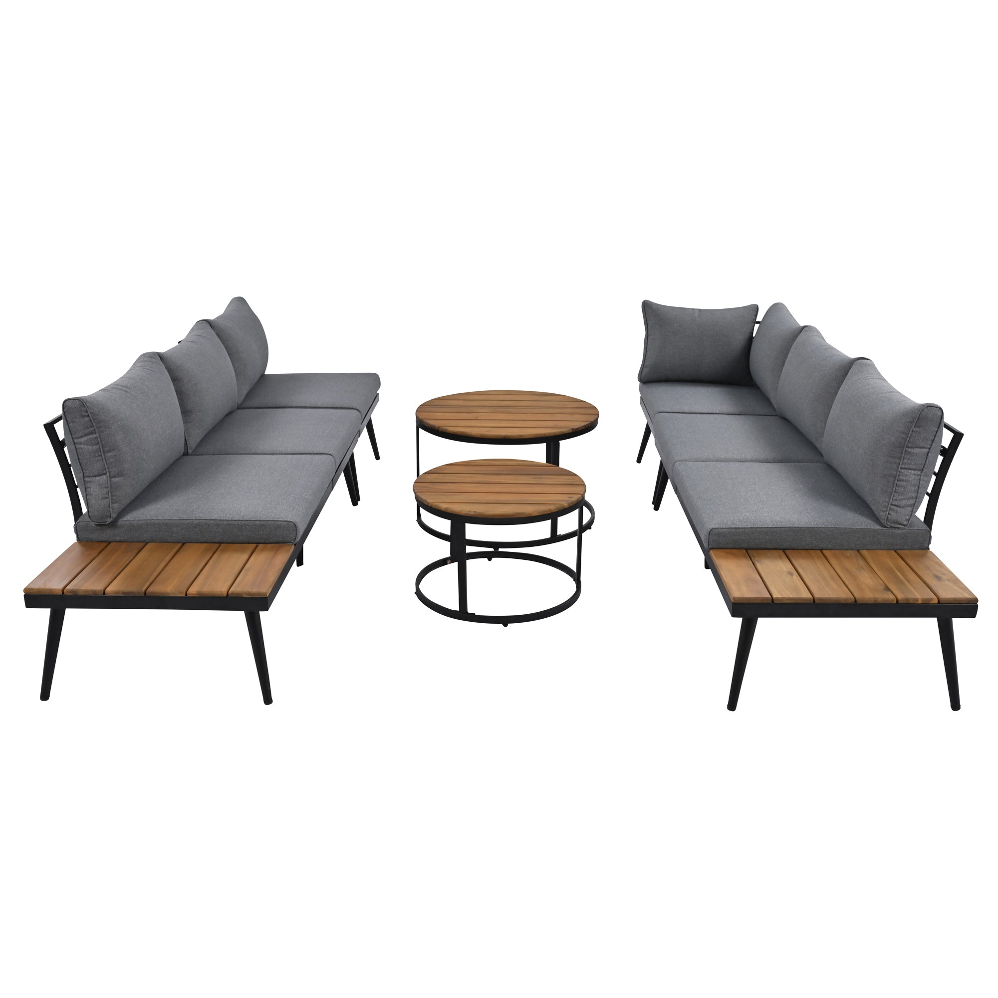 Outdoor Sectional Set Acacia Wood Steel Gray with Nesting Tables