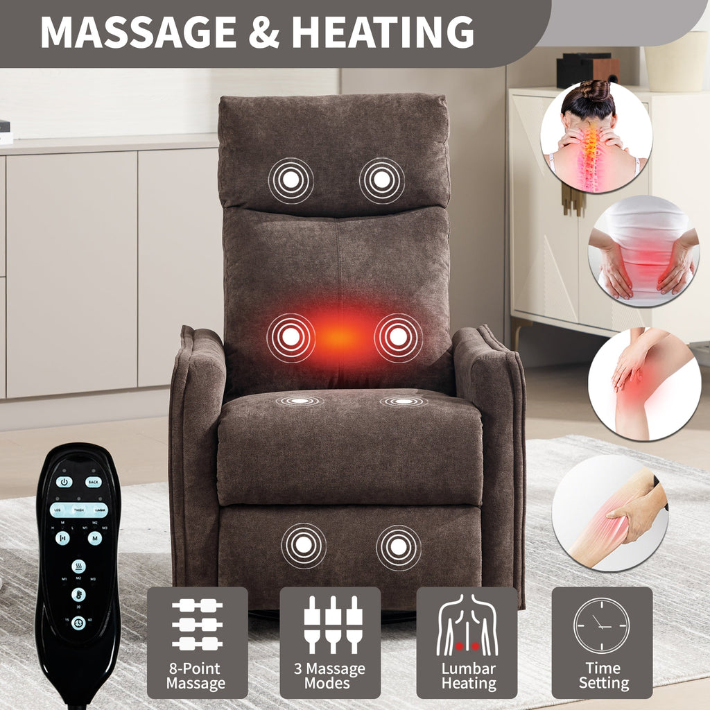 Recliner Chair Swivel Rocker Polyester Brown 360 Degree Heat Massage 155