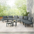 Outdoor Patio Set Half Moon Wicker Aluminum Gray 8 Piece 2 Tables