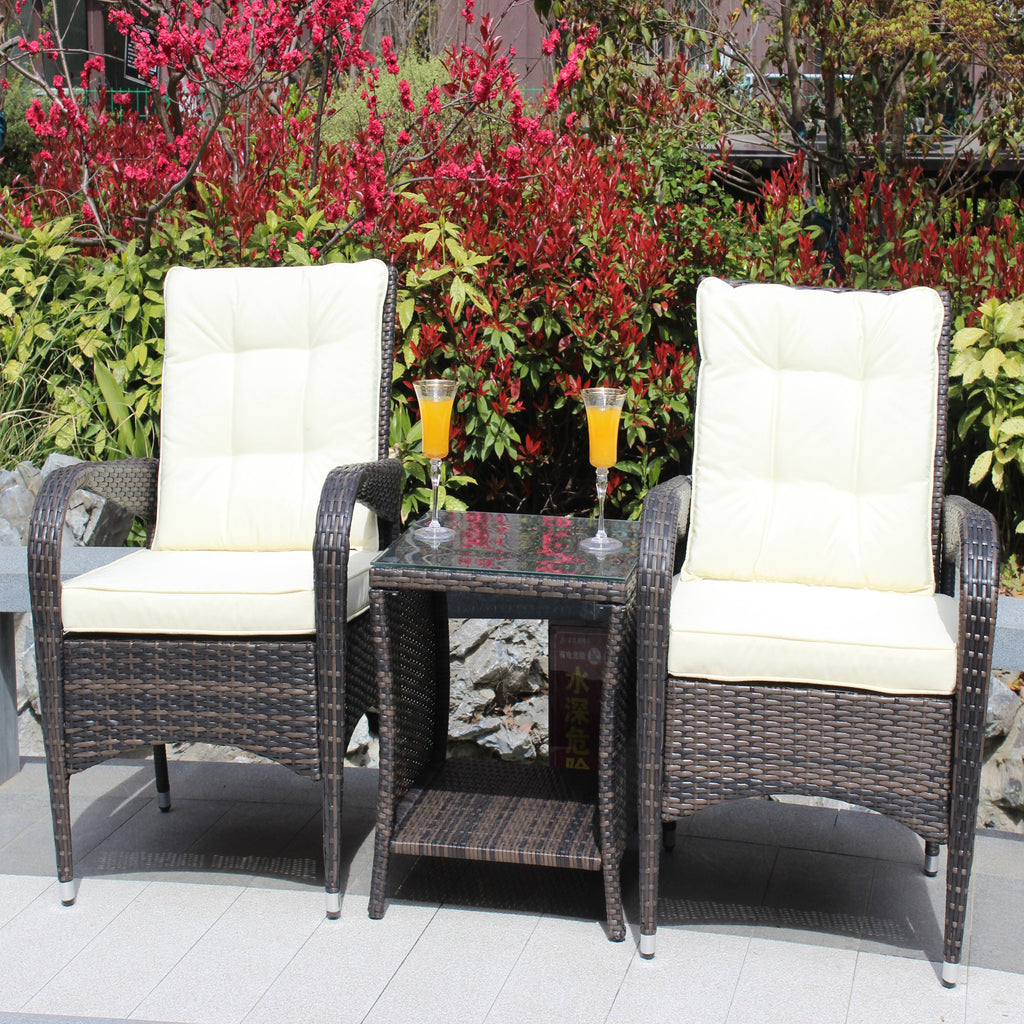 Outdoor Conversation Set PE Rattan Steel Brown Beige Cushion 3 Piece