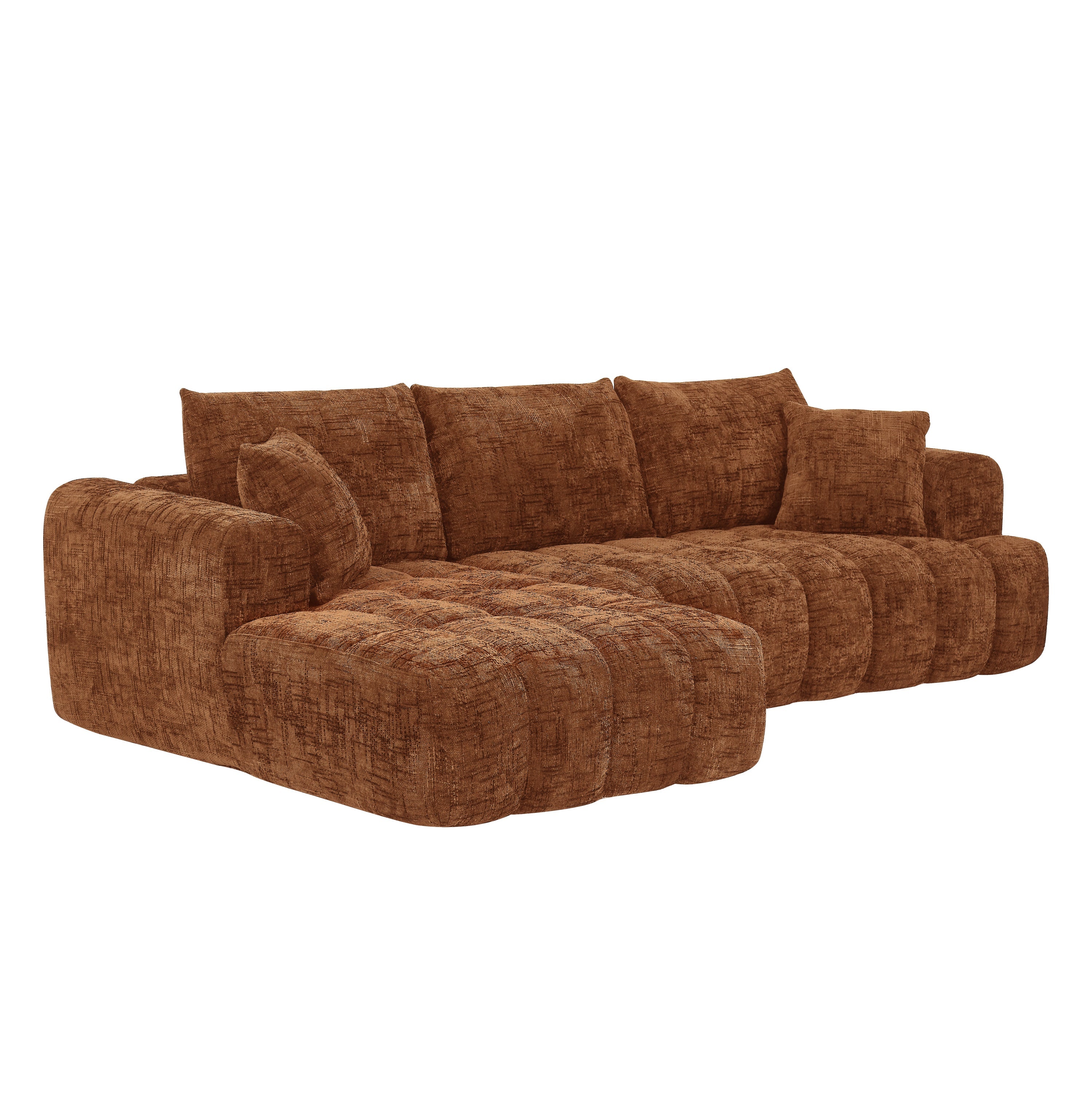 Sectional Sofa L-Shape Chenille Orange 4 Seat 108 In No Assembly