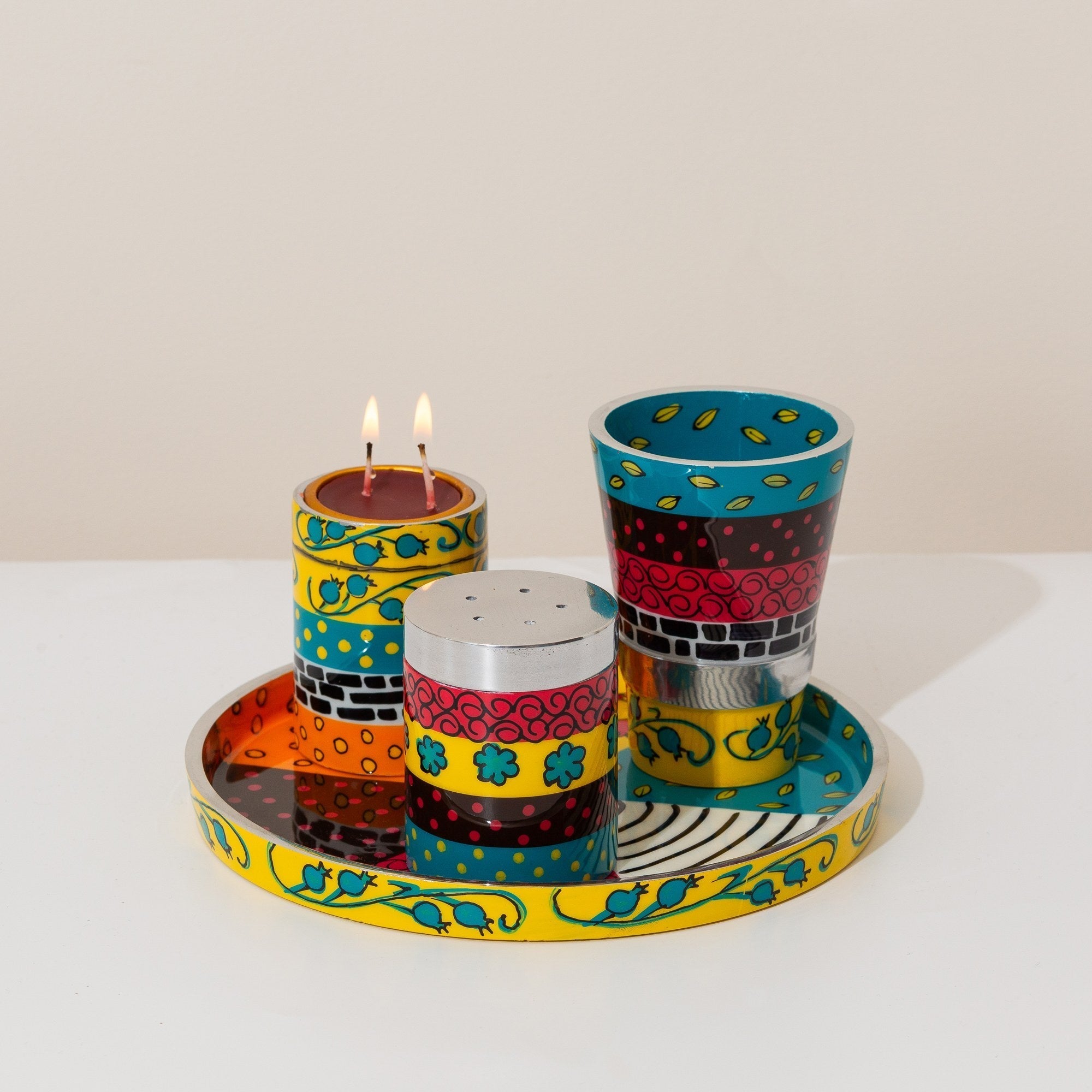 Handcrafted Havdalah Set with Colorful Enamel - Premium Series