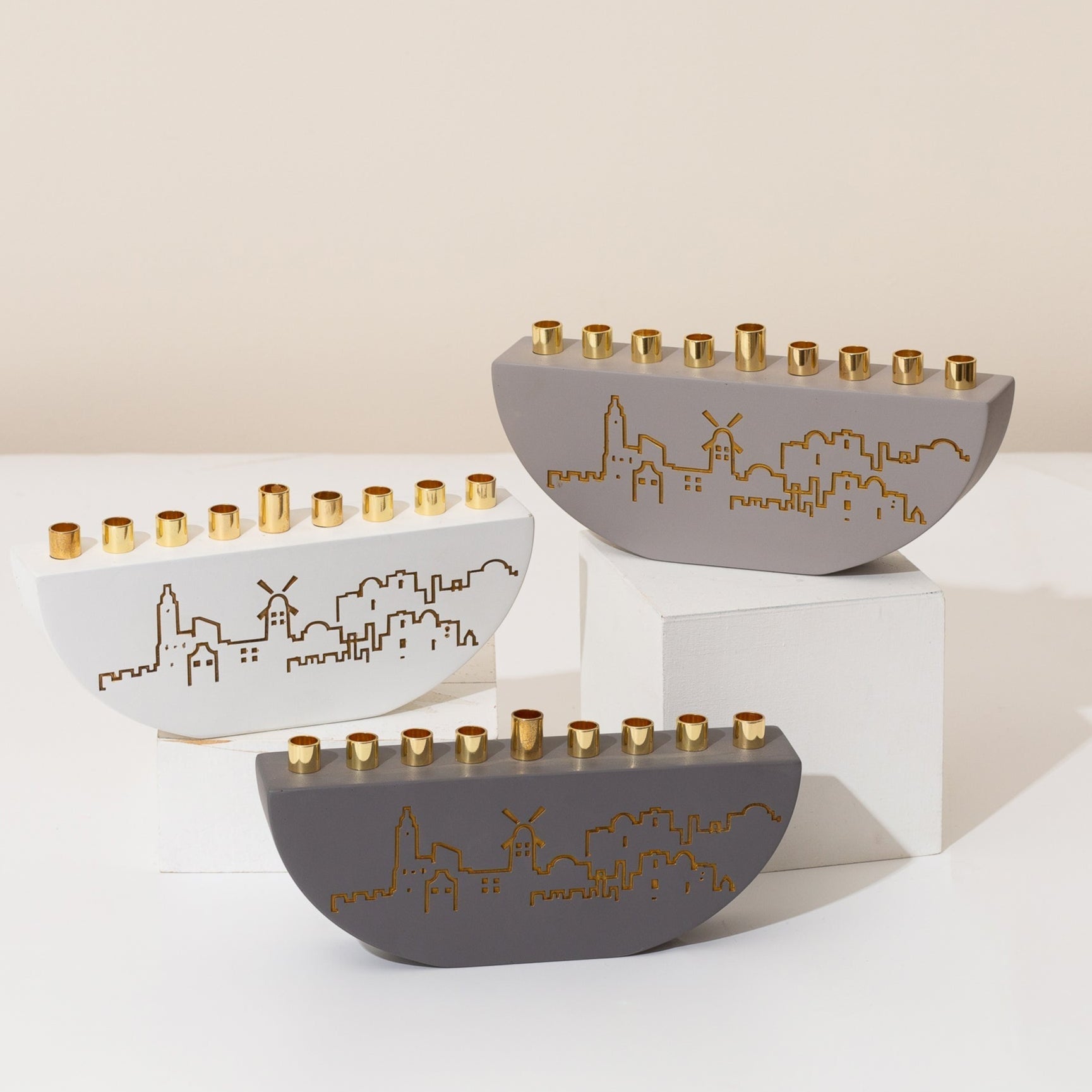 Decorative Hanukkah Menorah – Jerusalem Outline L Series