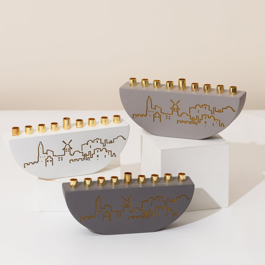 Handmade Concrete Menorah – Jerusalem Outline L Series