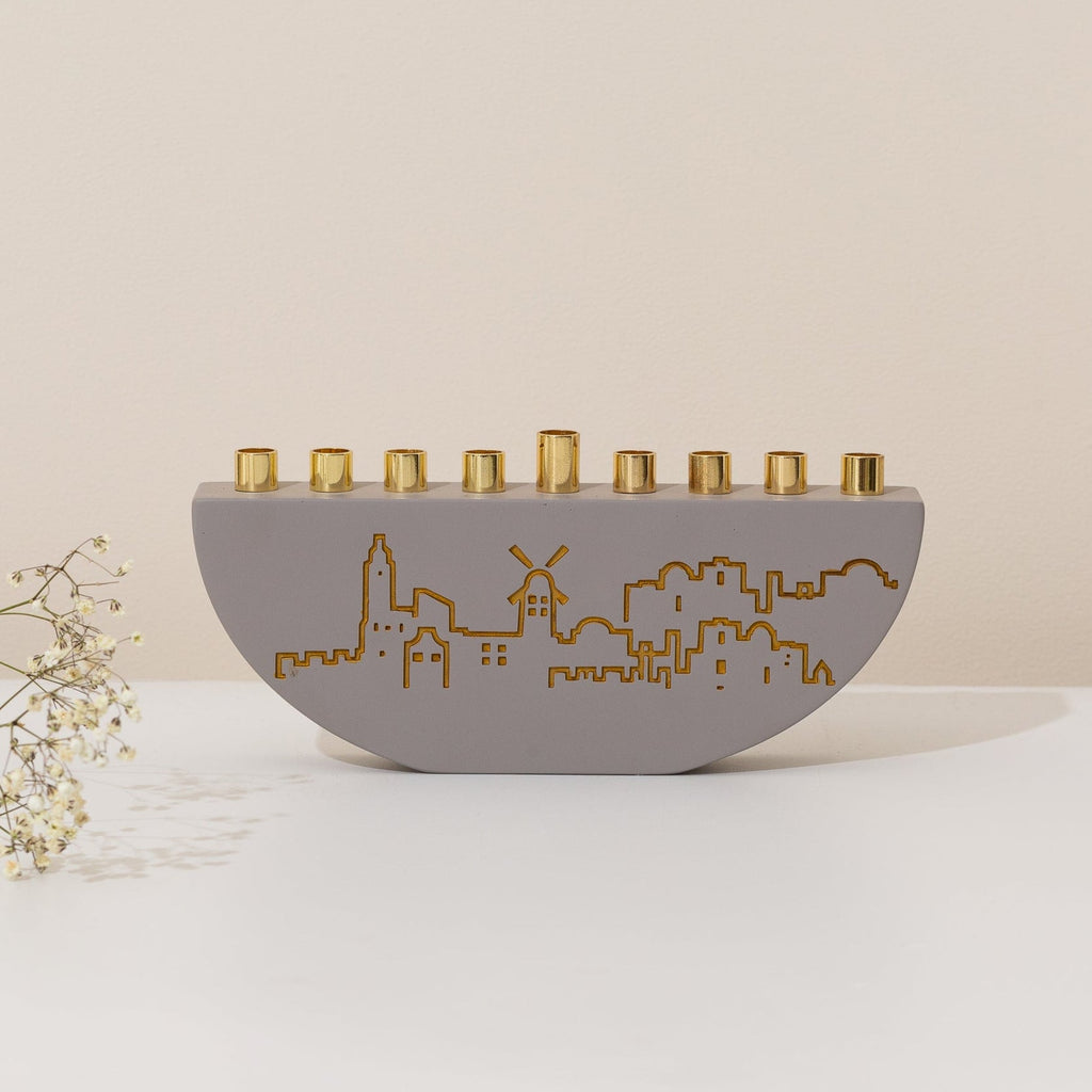 Stylish Hanukkah Menorah – Jerusalem Outline L Series