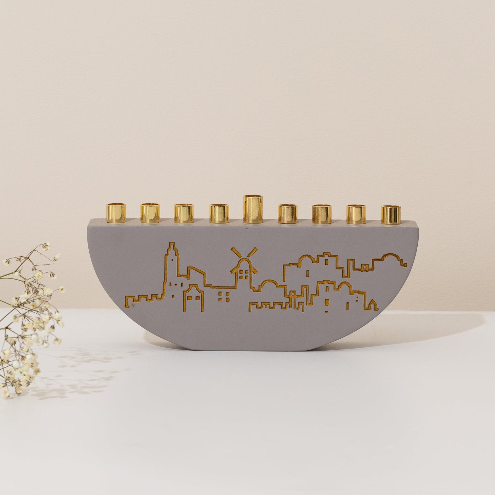 Stylish Hanukkah Menorah – Jerusalem Outline L Series
