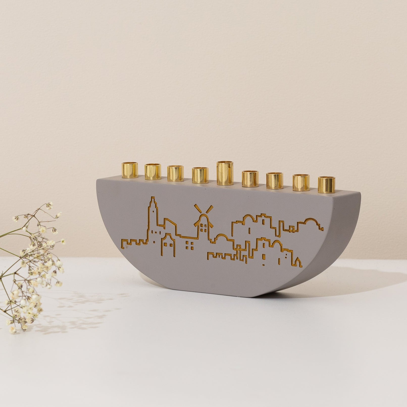 Stylish Hanukkah Menorah – Jerusalem Outline L Series