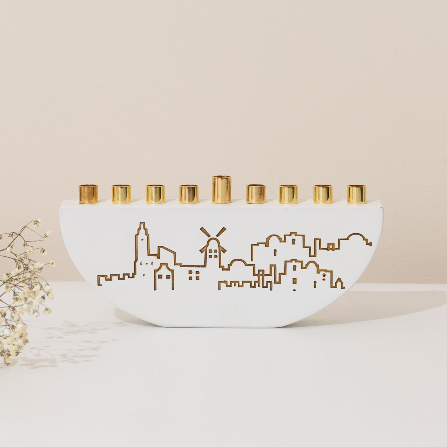 Handmade Concrete Menorah – Jerusalem Outline L Series