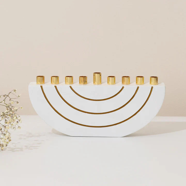 Concrete Menorahs in a Clean Design with Gold Canes - GLAM Series
