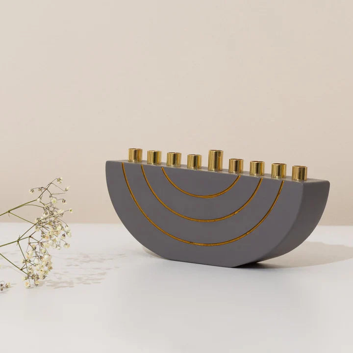 Concrete Menorahs in a Clean Design with Gold Canes - GLAM Series