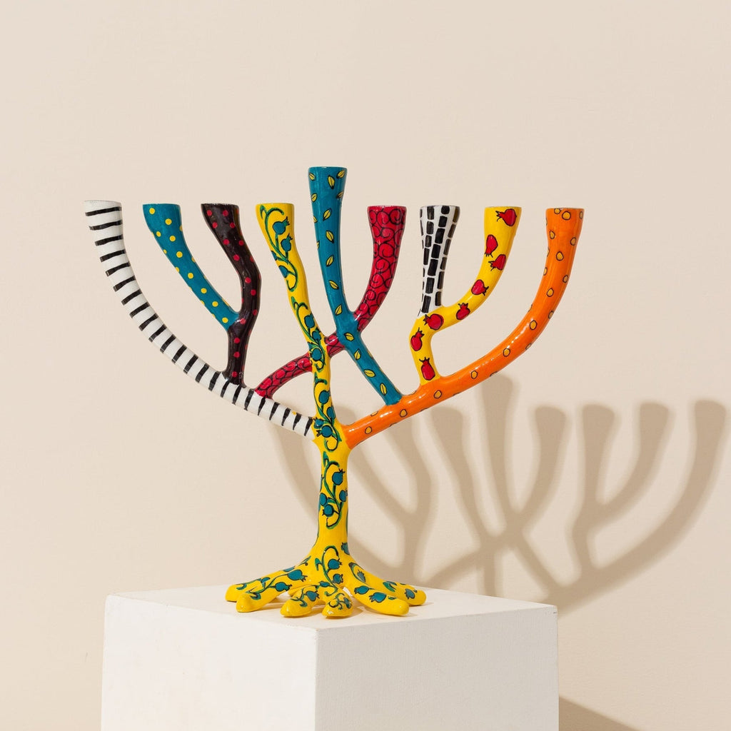 Artistic Stainless Steel Menorah, Handmade Finish – The Wild Tree Series