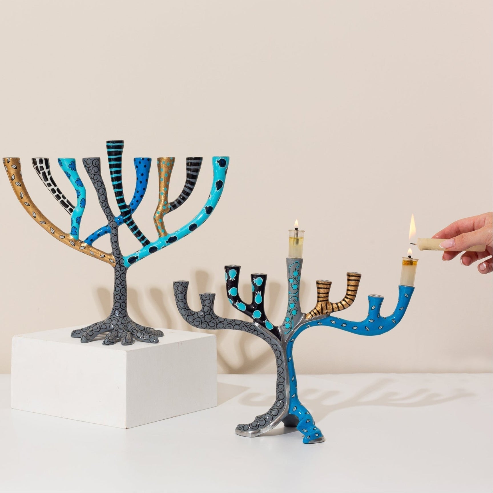 Colorful Handmade Stainless Steel Menorah – The Wild Tree Series