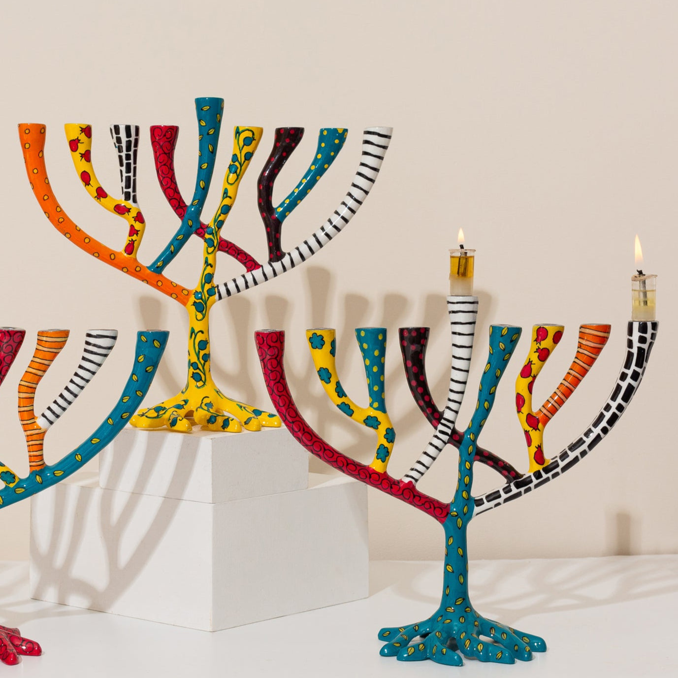 Artistic Stainless Steel Menorah, Handmade Finish – The Wild Tree Series