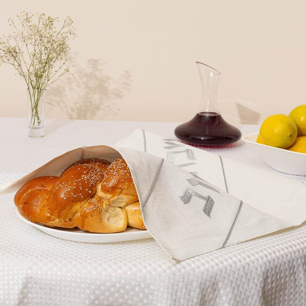 Luxury White Linen Challah Cover – Nice Shabbat Series