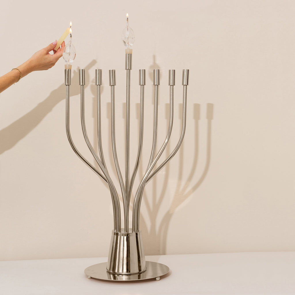 A huge Chanukah menorah with a spectacular design made of nickel and gold plating - The Holy Spirit Series
