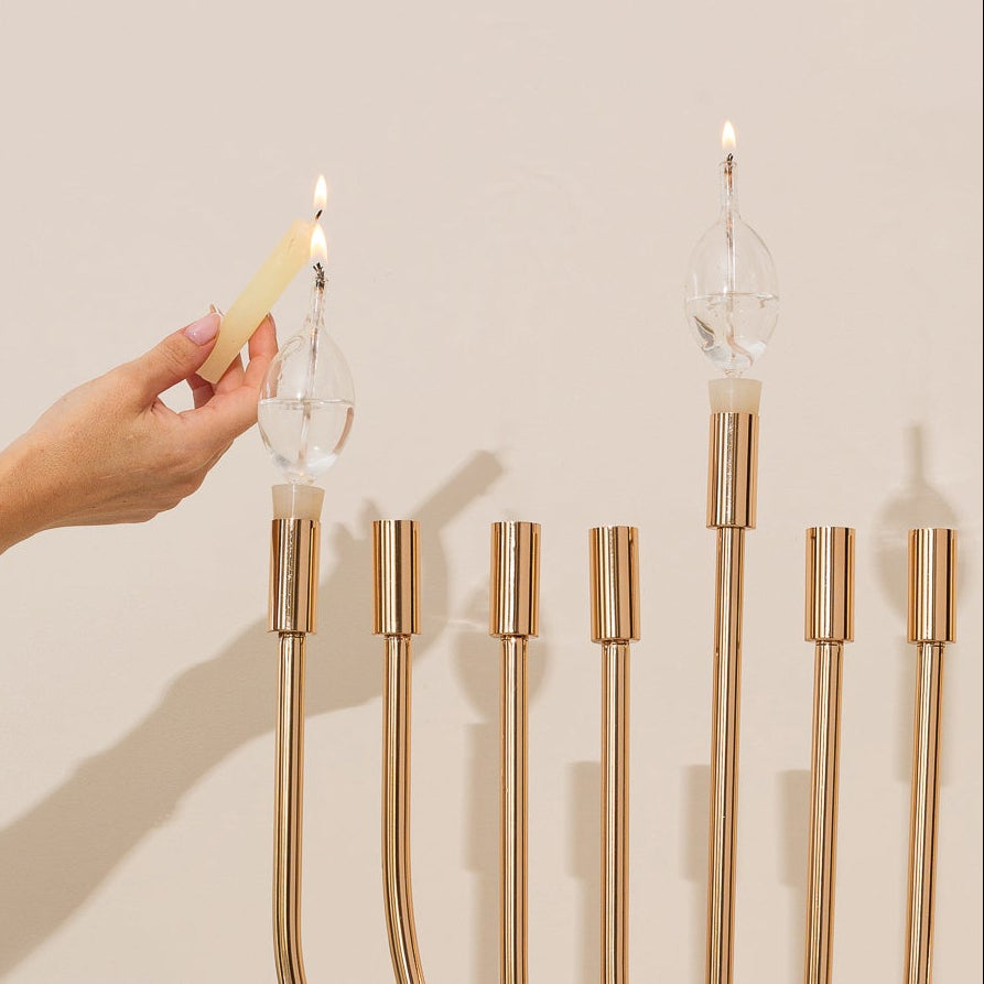 A huge Chanukah menorah with a spectacular design made of nickel and gold plating - The Holy Spirit Series