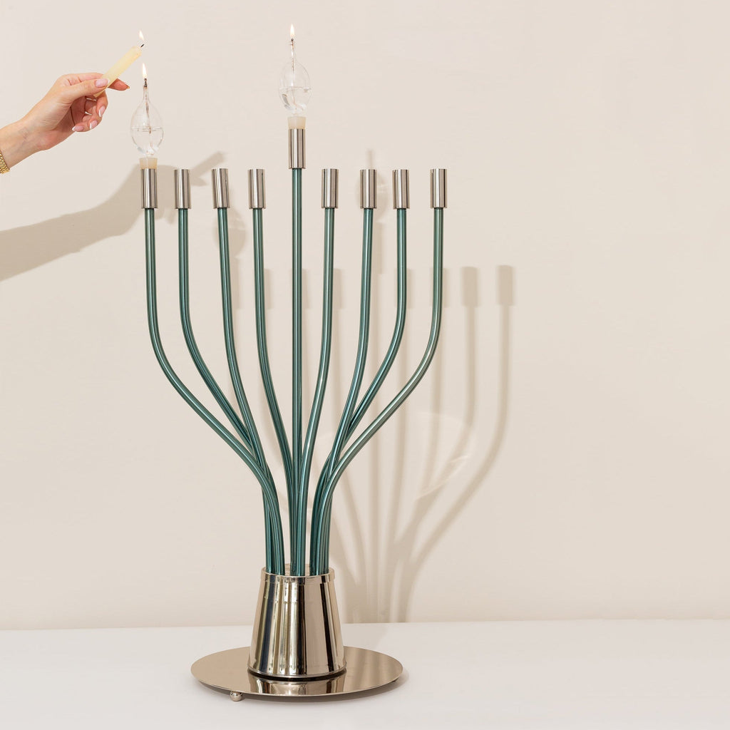 A huge Chanukah menorah with a spectacular design made of nickel and gold plating - The Holy Spirit Series