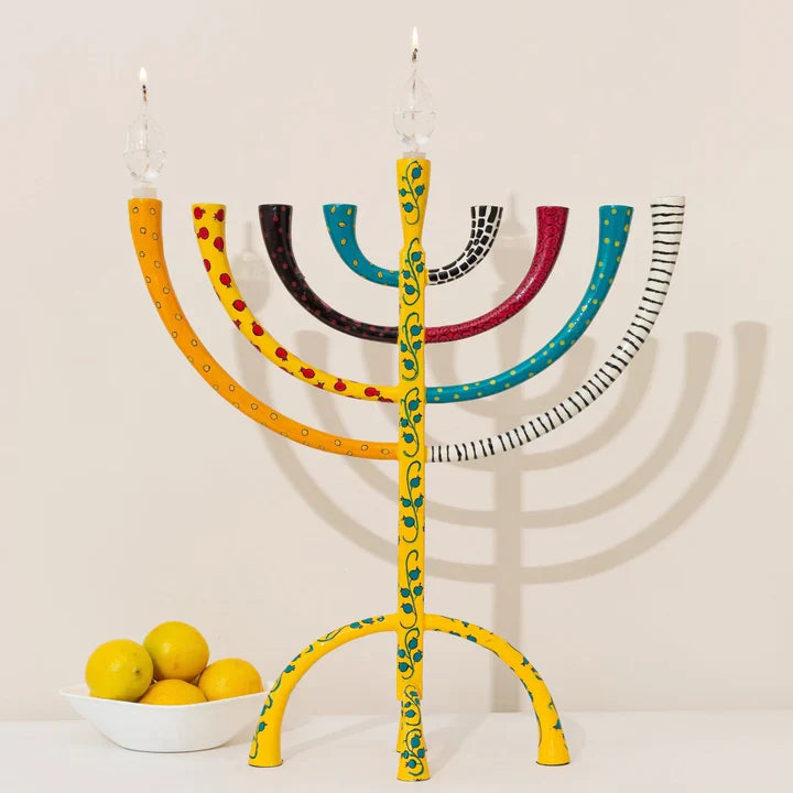 Luxury Judaica Menorah, Hand-Crafted Enamel – The Classic Premium Series