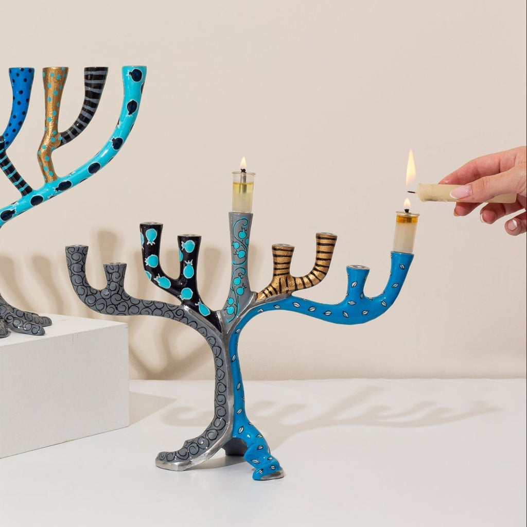 Handcrafted Menorah with Painted Details – Safari Style Series