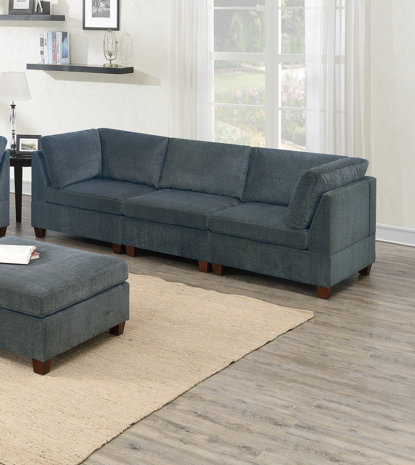 Sofa Modular Chenille Gray 8-Piece Chaise Ottoman