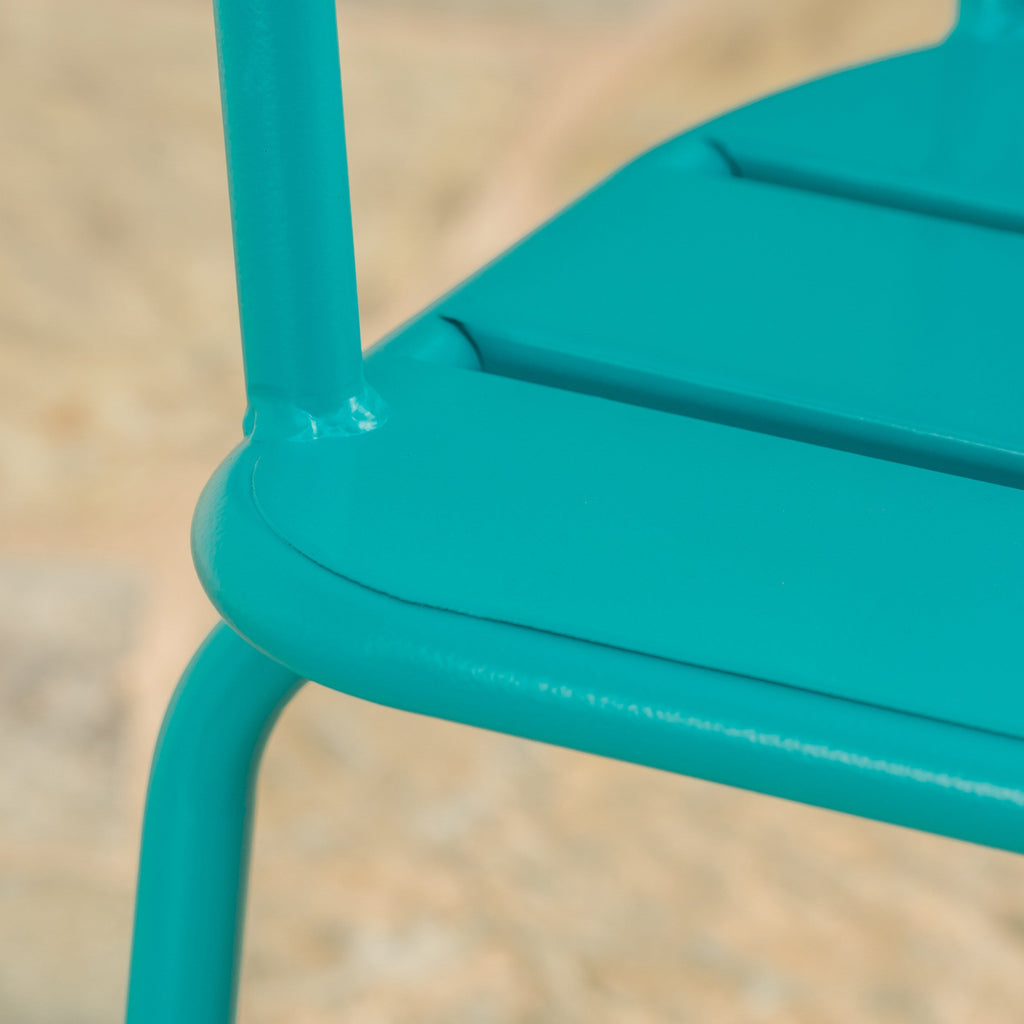 Outdoor Bistro Set Iron Teal 3 Piece Oval Table 2 Chairs Matte Finish