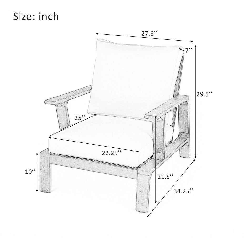 Outdoor Accent Chair Acacia Wood Dark Brown Beige Cushion 27.6in