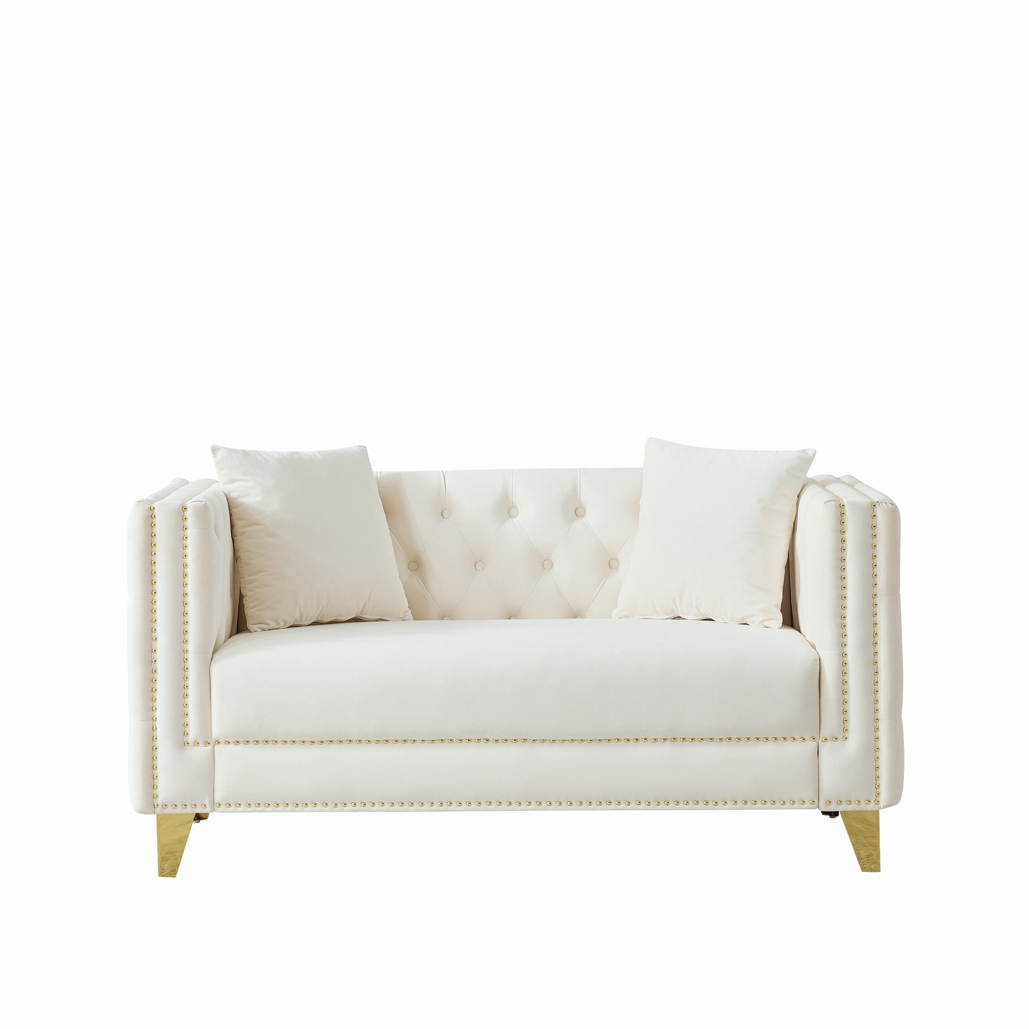Loveseat Chesterfield Velvet Beige Button Tufted Nailhead Pine Frame 58.6 In