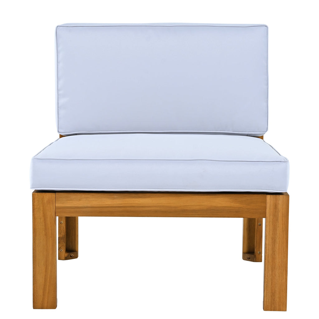 Outdoor Patio Sectional Set Acacia Wood Gray Cushions 5 Piece X-Back