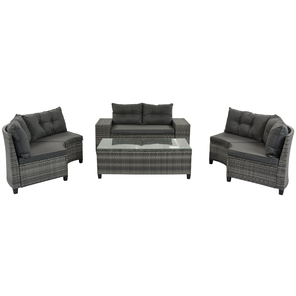 Outdoor Sectional Set PE Wicker Steel Gray Half Moon 8 Piece 250 LB
