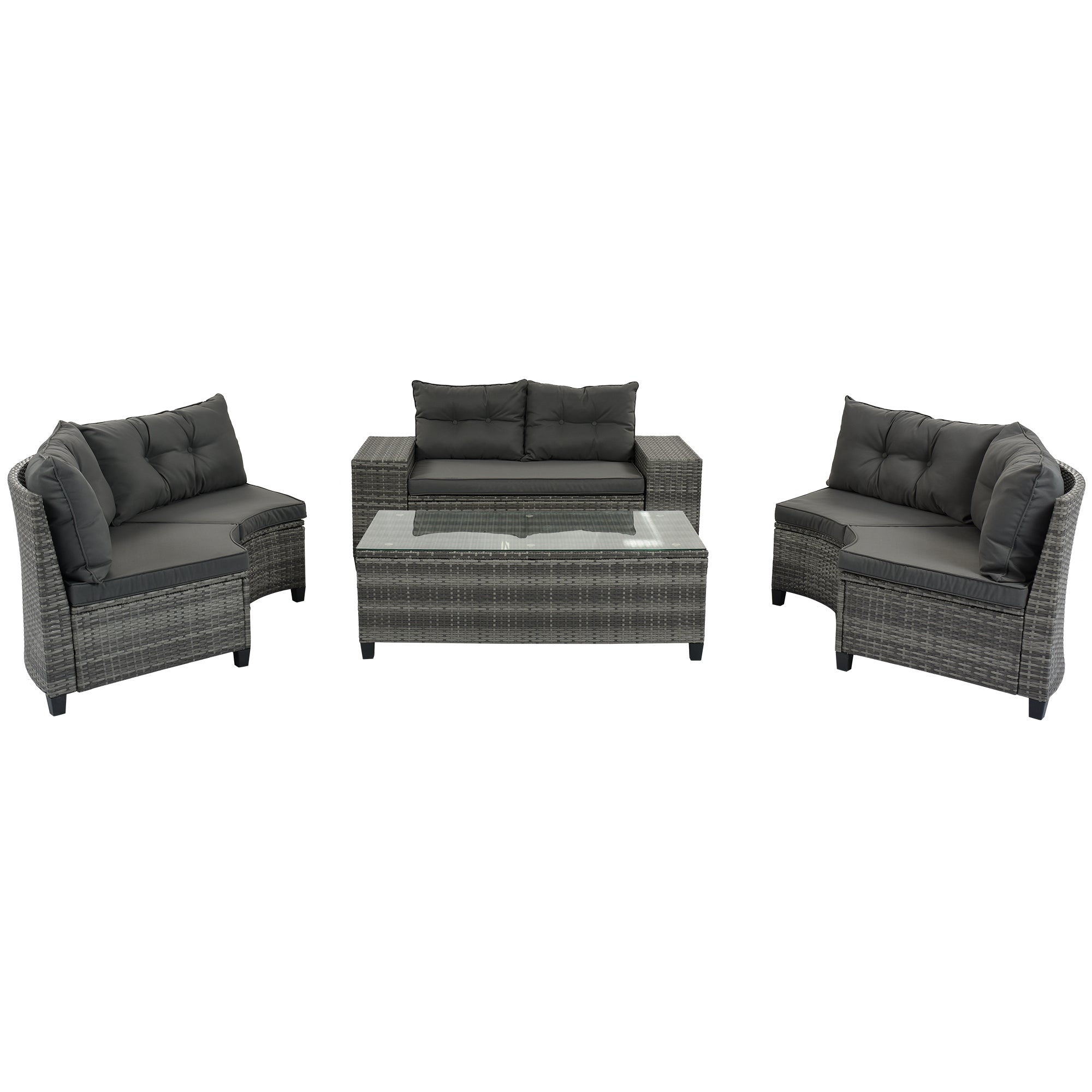 Outdoor Sectional Set PE Wicker Steel Gray Half Moon 8 Piece 250 LB