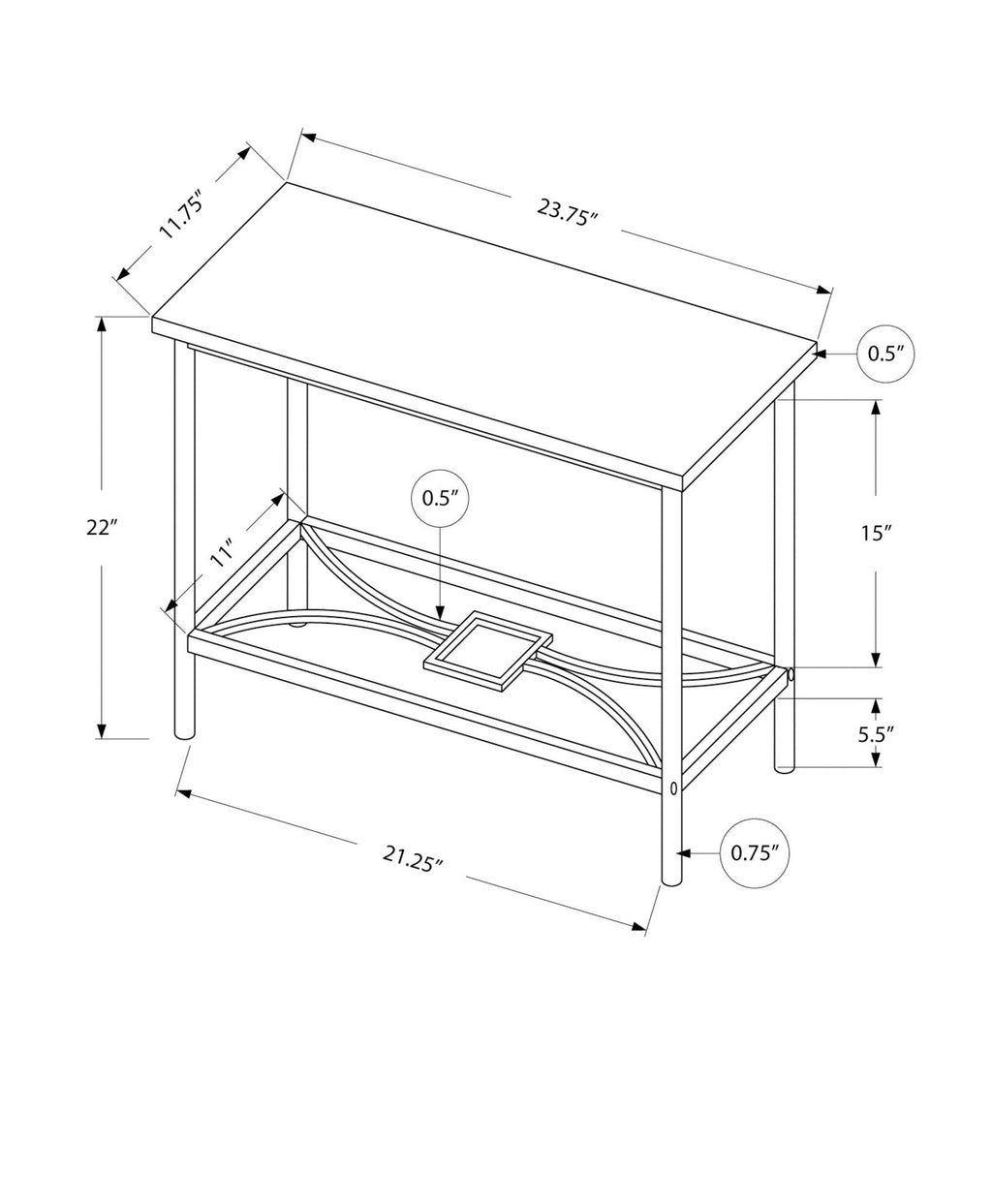 Accent Side Table, Narrow, Small, 2 Tier, Elegant Design