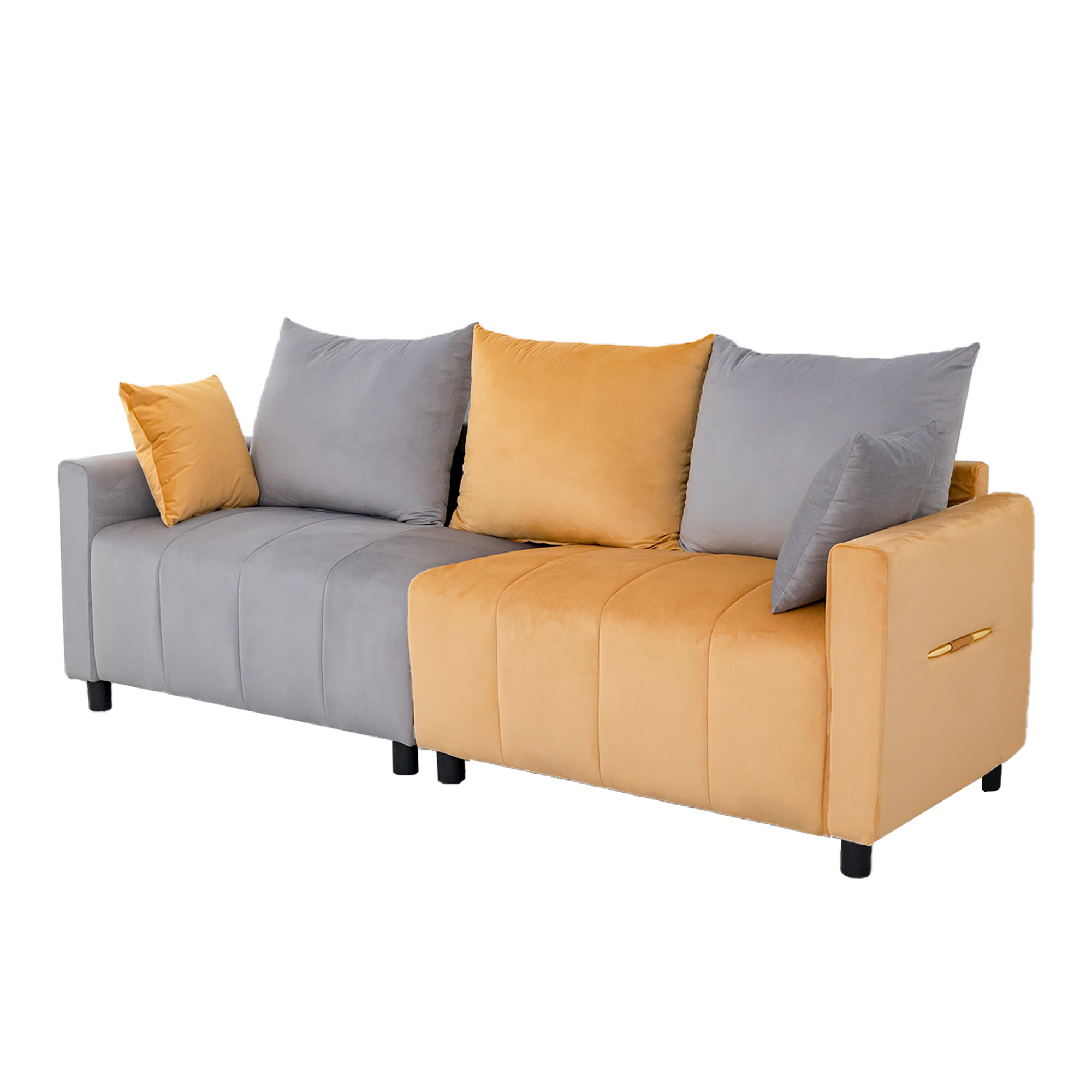 Sofa Modern Velvet Two-Tone Gray Yellow 2 Seat 82 In