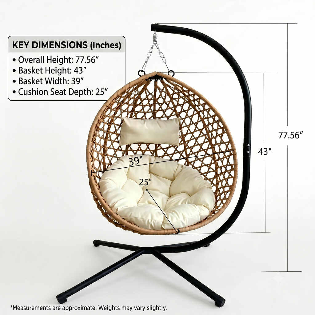 Foldable Hanging Egg Chair with Stand and Cushion