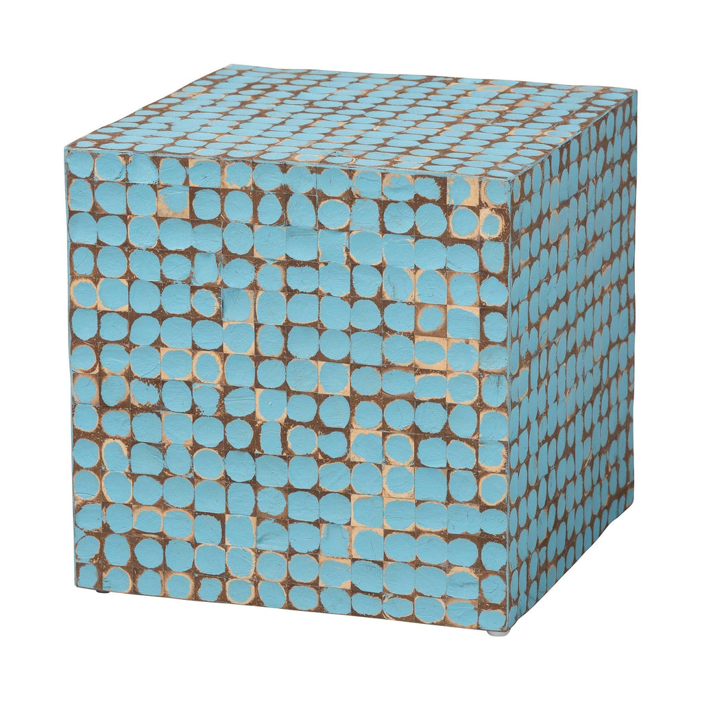 Bohemian Sky Blue Coconut Shell and Acacia Wood End Table