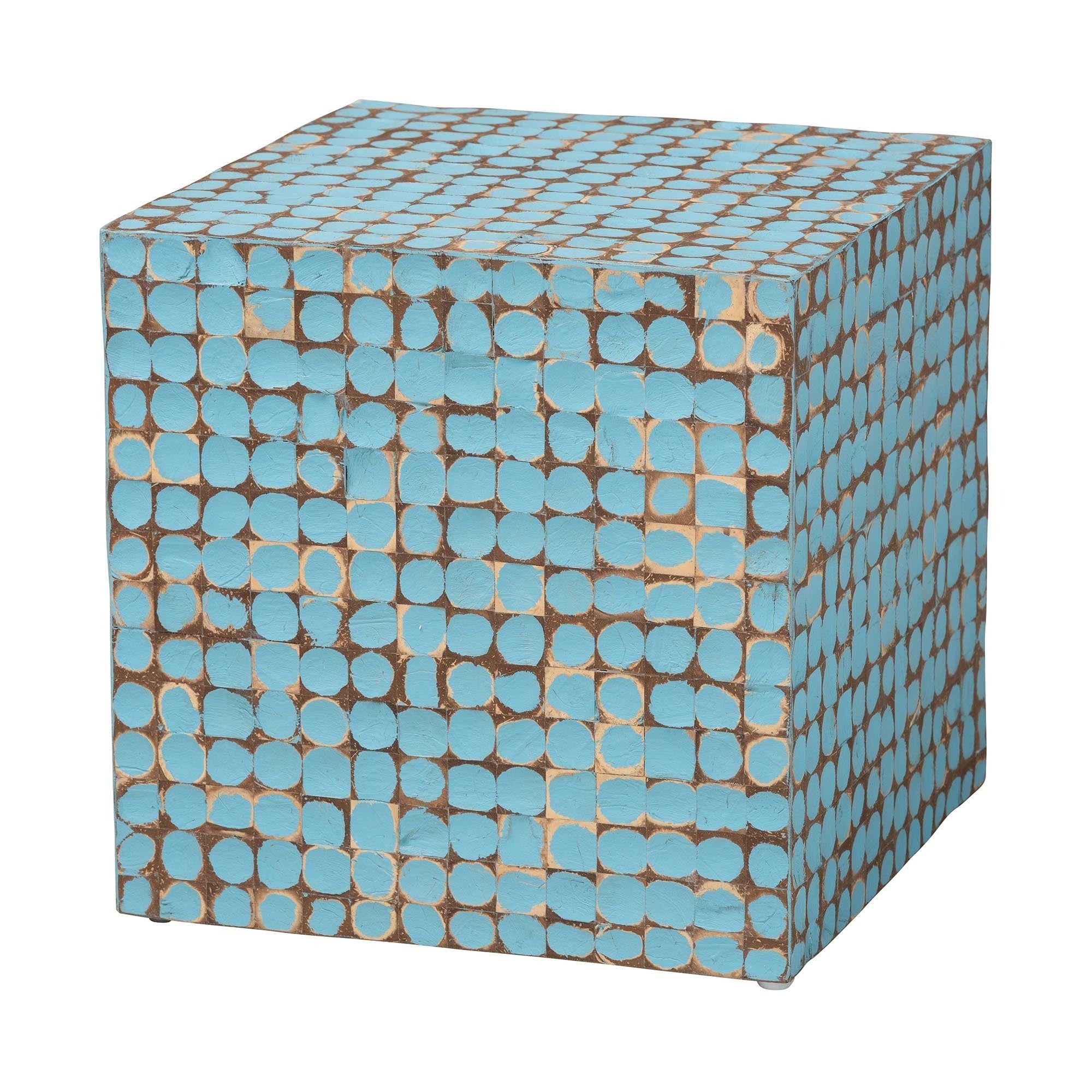 Bohemian Sky Blue Coconut Shell and Acacia Wood End Table