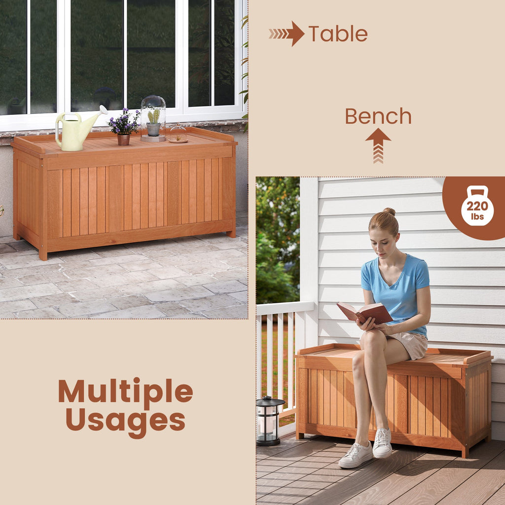 58 Gallon 3-in-1 Patio Wood Deck Box with Flip Top for Cushions