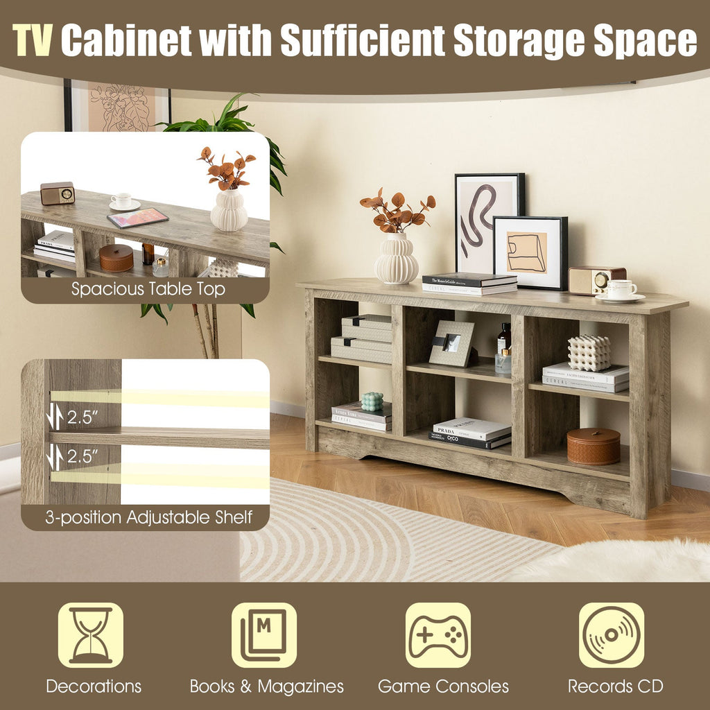 58 Inch TV Stand with 6 Open Storage Shelves for TVs up to 65 Inches